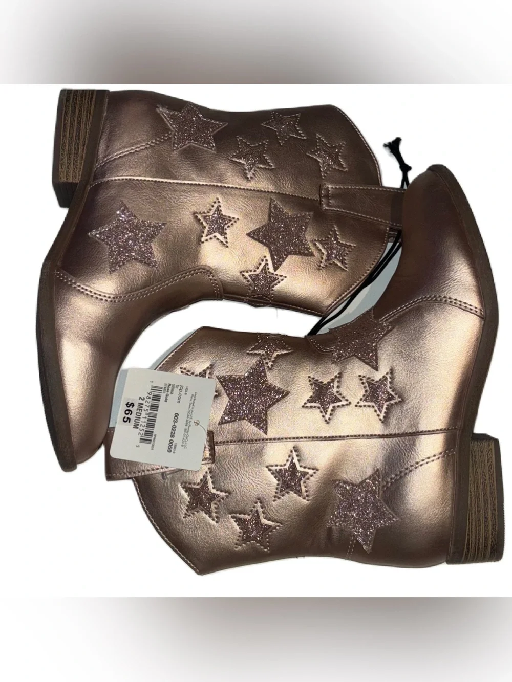 Thereabouts Girls Metallic Sienna Rose Gold Stars Western Cowgirl Ankle Boots 2